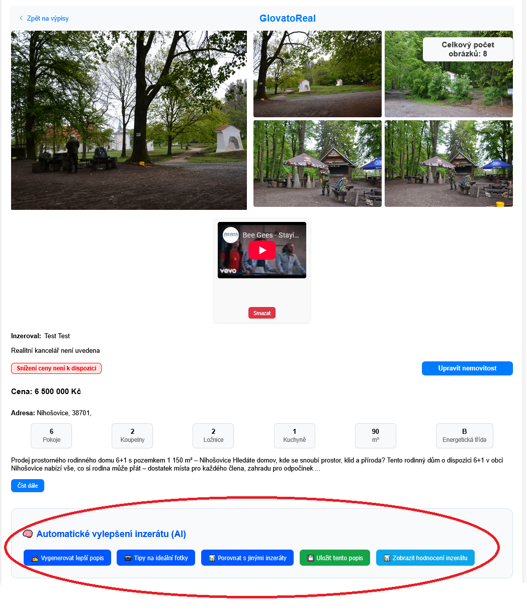 AI Makléřka GlovatoReal na detailu nemovitosti – automatické vylepšení inzerátu