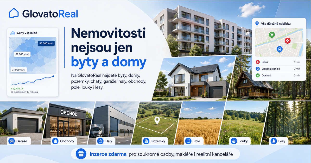 Byty, domy, pozemky, chaty, garáže, lesy i komerční nemovitosti