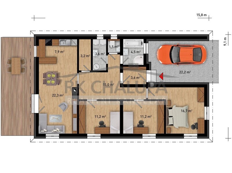 Prodej výstavby s parcelou, RD 4+kk, en. třída B, Hosín u Českých Budějovic, 751 m2 – fotografie 6